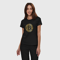 Пижама хлопковая женская Криптовалюта биткоин, цвет: черный — фото 2