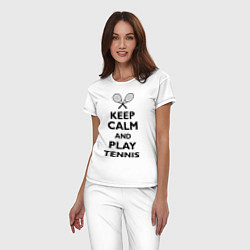 Пижама хлопковая женская Keep Calm & Play tennis, цвет: белый — фото 2