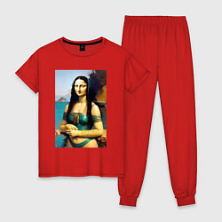 Пижама хлопковая женская Мона Лиза на пляже - Биарриц - Франция, цвет: красный