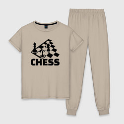 Пижама хлопковая женская Chess game, цвет: миндальный