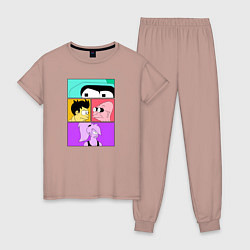 Пижама хлопковая женская Futurama: Бендер Лила Фрай и профессор, цвет: пыльно-розовый