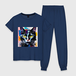 Пижама хлопковая женская Масляный кот, цвет: тёмно-синий