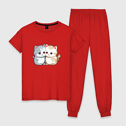 Пижама хлопковая женская Cute cats, цвет: красный