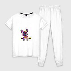 Пижама хлопковая женская Собака с надписью: Я спокоен, цвет: белый