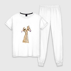 Пижама хлопковая женская Нежные жирафы, цвет: белый