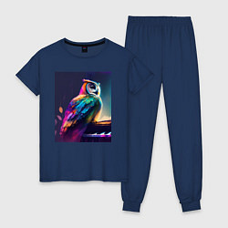 Пижама хлопковая женская Музыкальная сова - нейросеть, цвет: тёмно-синий