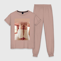 Пижама хлопковая женская Lisa из Blackpink, цвет: пыльно-розовый