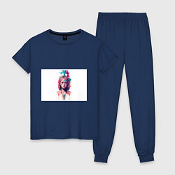 Пижама хлопковая женская Девушка акварельные краски, цвет: тёмно-синий