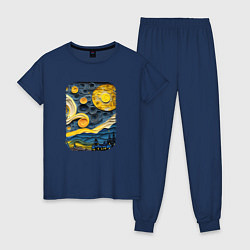 Пижама хлопковая женская Starry Night Voyage, цвет: тёмно-синий