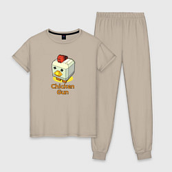 Пижама хлопковая женская Chicken Gun: цыпленок, цвет: миндальный