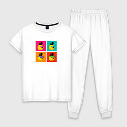 Пижама хлопковая женская Chicken Gun: цветные квадраты, цвет: белый