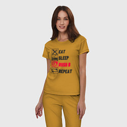 Пижама хлопковая женская Eat sleep rush b repeat, цвет: горчичный — фото 2