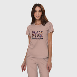 Пижама хлопковая женская Blackpink logo Jisoo Lisa Rose Jennie, цвет: пыльно-розовый — фото 2