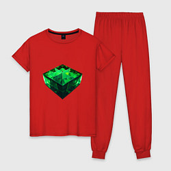 Пижама хлопковая женская Куб из зелёного кристалла, цвет: красный