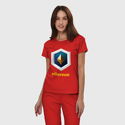 Пижама хлопковая женская Логотип Ethereum, цвет: красный — фото 2