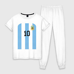 Пижама хлопковая женская Месси сборная Аргентины ЧМ 2022, цвет: белый