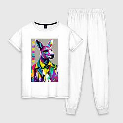 Пижама хлопковая женская Kangaroo - Australia - pop art, цвет: белый