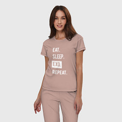 Пижама хлопковая женская Eat Sleep EXO Repeat, цвет: пыльно-розовый — фото 2