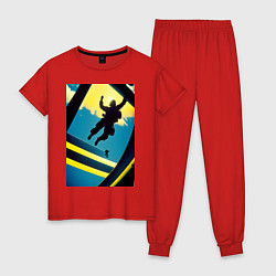 Пижама хлопковая женская Два парашютиста, цвет: красный