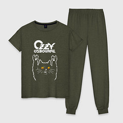 Пижама хлопковая женская Ozzy Osbourne rock cat, цвет: меланж-хаки
