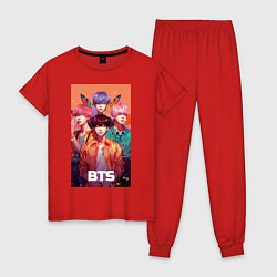 Пижама хлопковая женская BTS kpop anime, цвет: красный
