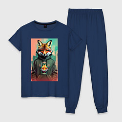 Пижама хлопковая женская Dude fox - urban style, цвет: тёмно-синий