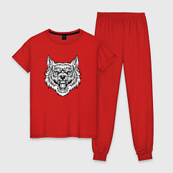 Пижама хлопковая женская B&W - Волк в ярости, цвет: красный