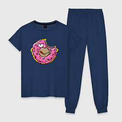 Пижама хлопковая женская Гомер пончик, цвет: тёмно-синий