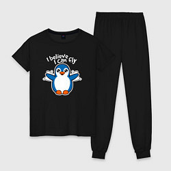 Пижама хлопковая женская Fly penguin, цвет: черный