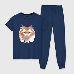 Пижама хлопковая женская Теплый кот, цвет: тёмно-синий