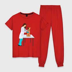 Пижама хлопковая женская Врач и собака, цвет: красный