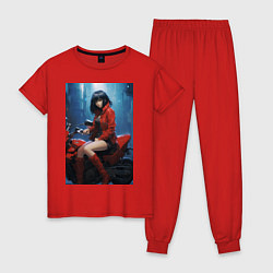 Пижама хлопковая женская Девушка на мотоцикле в стиле Akiro, цвет: красный
