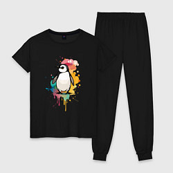 Пижама хлопковая женская Красочный пингвин, цвет: черный