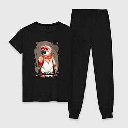 Пижама хлопковая женская Попугай какаду, цвет: черный