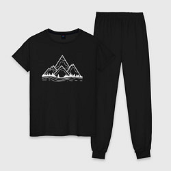 Пижама хлопковая женская Лес и горы минимализм, цвет: черный