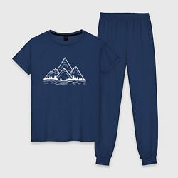 Пижама хлопковая женская Лес и горы, цвет: тёмно-синий