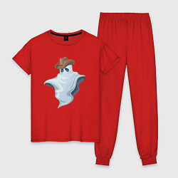 Пижама хлопковая женская Привидение ковбой, цвет: красный
