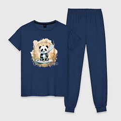 Пижама хлопковая женская Панда сапсёрфер, цвет: тёмно-синий