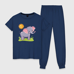 Пижама хлопковая женская Летний слоник, цвет: тёмно-синий