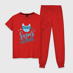 Пижама хлопковая женская Супер чувак, цвет: красный
