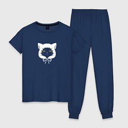 Пижама хлопковая женская Кот в капюшоне - домохозяин, цвет: тёмно-синий