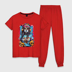 Пижама хлопковая женская Девушка с черепами в стиле Калавера, цвет: красный