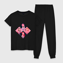 Пижама хлопковая женская Сгруппированные арты участниц Блэк Пинк, цвет: черный