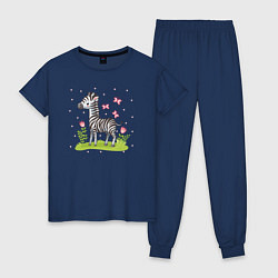 Пижама хлопковая женская Зебра на лугу, цвет: тёмно-синий