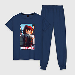 Пижама хлопковая женская Roblox game man, цвет: тёмно-синий
