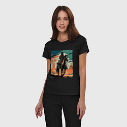 Пижама хлопковая женская Ковбой на лошади, цвет: черный — фото 2