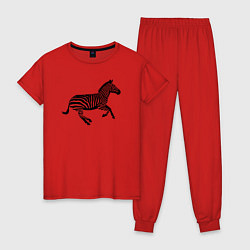 Пижама хлопковая женская Зебра сбоку, цвет: красный