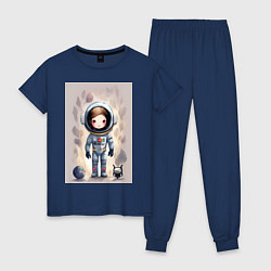 Пижама хлопковая женская Милый маленький космонавт - нейросеть, цвет: тёмно-синий
