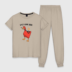 Пижама хлопковая женская Spicy honk bonk - Untitled Goose Game, цвет: миндальный