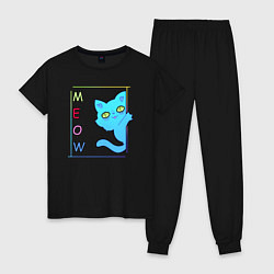 Пижама хлопковая женская Cat meow, цвет: черный